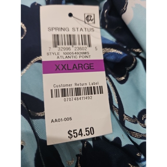 JM Collection Blouse XXL Blue Floral Boho Crochet Kimono Sleeves Tunic Top Chic - Picture 16 of 16